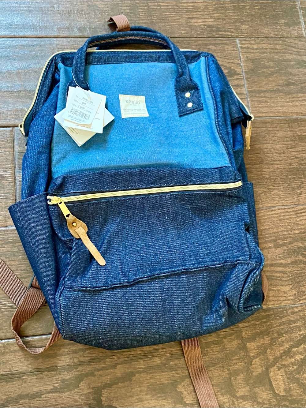 Sea Blue And Denim Anello Japan Unisex Backpack Rucksack Diaper Travel Bag